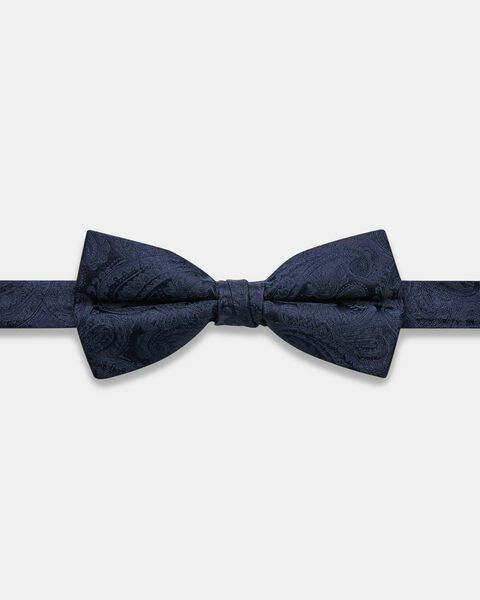 Silk Self Paisley Bow Tie, Navy, hi-res